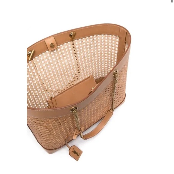NEW YSL Saint Laurent E W shopping bag in woven cane and leather - Picture 3 of 13